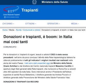 Comunicato Centro Nazionale Trapianti