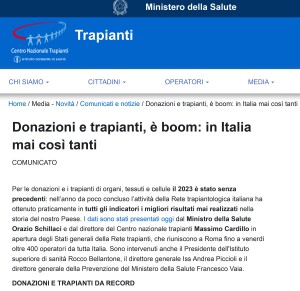 Comunicato Centro Nazionale Trapianti